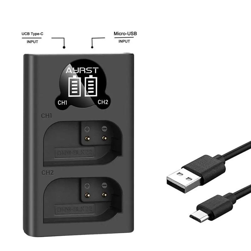 DMW-BLK22 DMWBLK22 BLK22 Dual USB Battery Charger for Panasonic Lumix DC-S5 DC-S5 II DC-S5 IIX GH5 II GH6 S5II S5M2 GH5M2 Camera