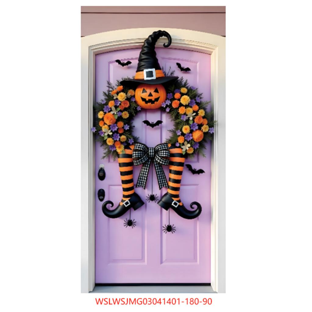 Halloween Horror Decoration Background Cloth, Haunted House Family Arrangement, Outdoor Door Curtain Hanging Cloth Vertical Poster
