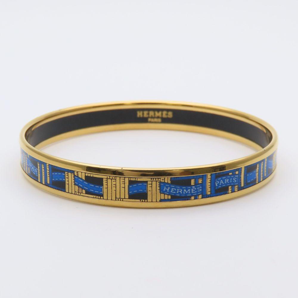 Used HERMES bracelet Emaille PM enamel/metal 17.1g blue gold Cloisonne