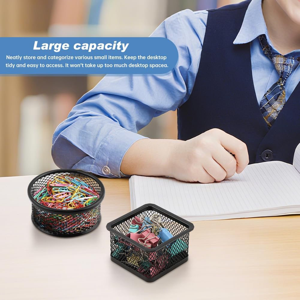4pcs Paper Clip Holder Mesh Paperclip Holders for Desk Paper Clip Dispenser PaperClip Organizer Office(SIZE:Square/Round)