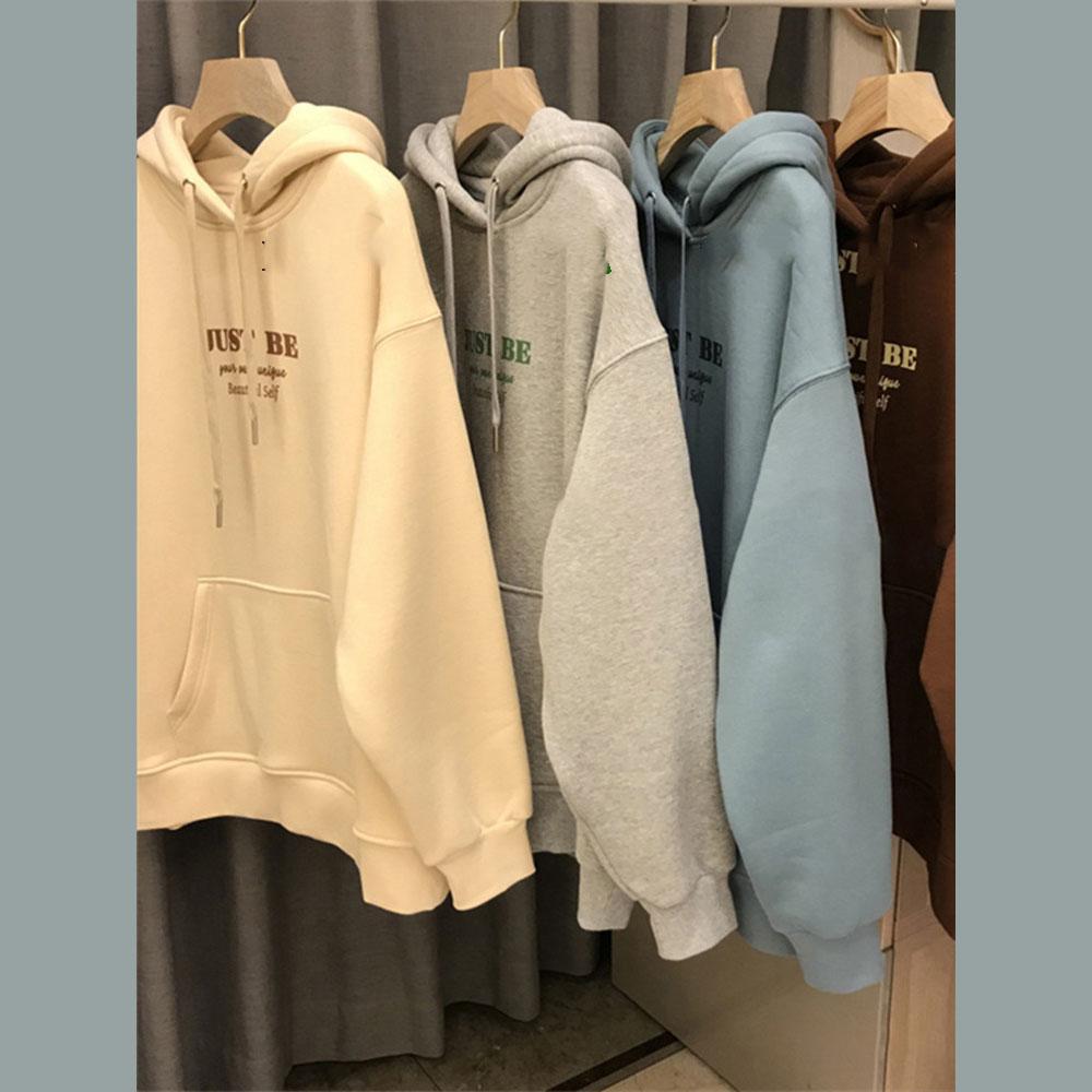 Women Long Sleeve Hooded O Neck Loose Pullovers Female Tops Solid Color Sweatshirts