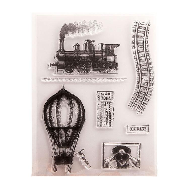 Train Transparent Stamp Railway Clear Stamp Seals Hot Air Balloon Silicone Stamp for Photo Album Scrapbooking Decoration