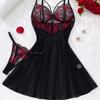 Gothic Lace Mesh Slip Dress – Sexy Halloween Lingerie, Women’s Seductive Nightgown