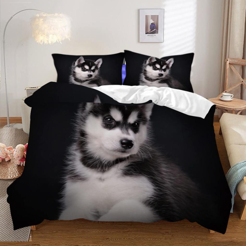 Lovely Husky Duvet Cover Set 3d Puppy Dog Husky Bedding Set Cute Dog Quilt Cover Twin Single Queen King Size Fashion Modern Gift