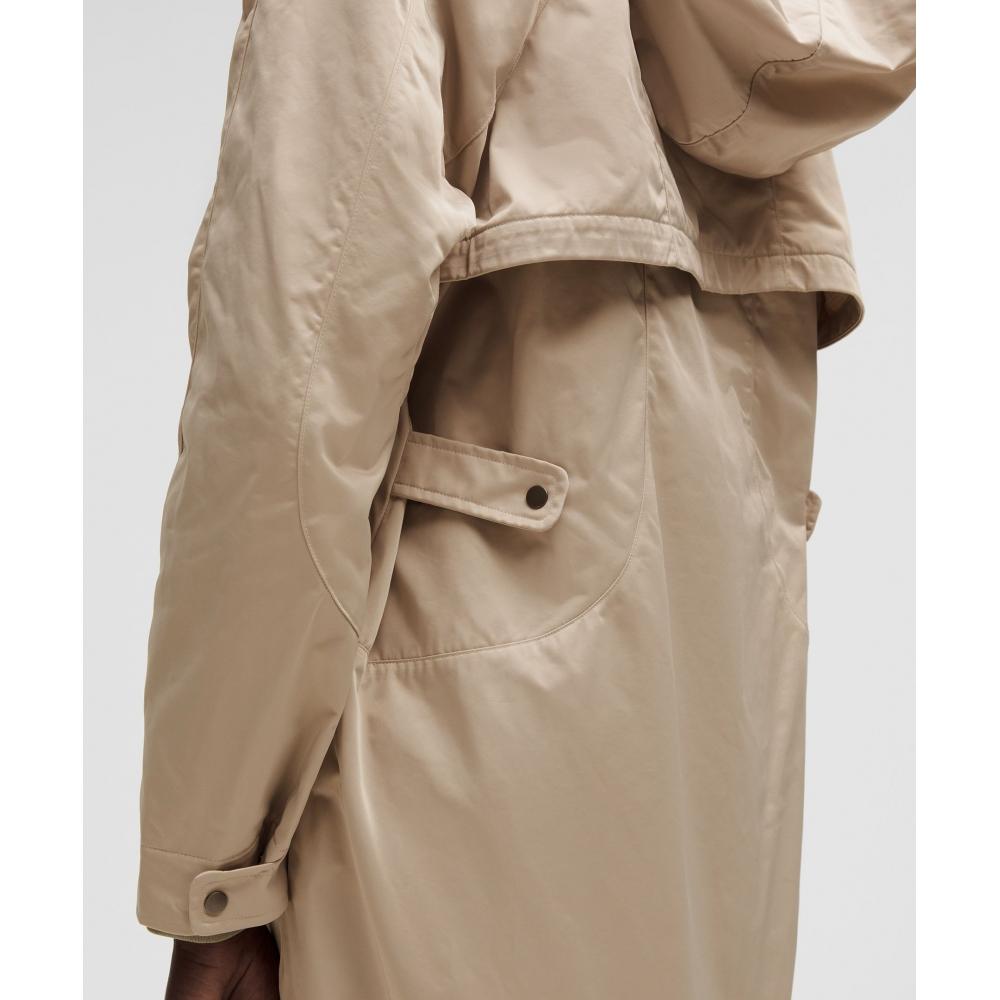 Lululemon Taffeta Removable Hood Long Jacket  Slnsh Collection Mojave Tan