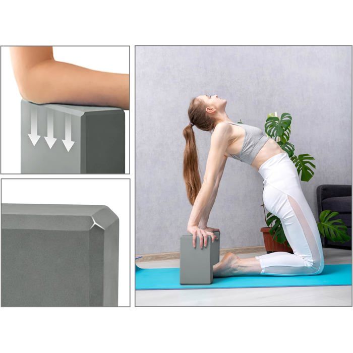 EXERZ Briques Yoga-Blocs de Yoga Haute densité 2PK - Briques de Mousse de Fitness Confortables, antidérapantes - Grise