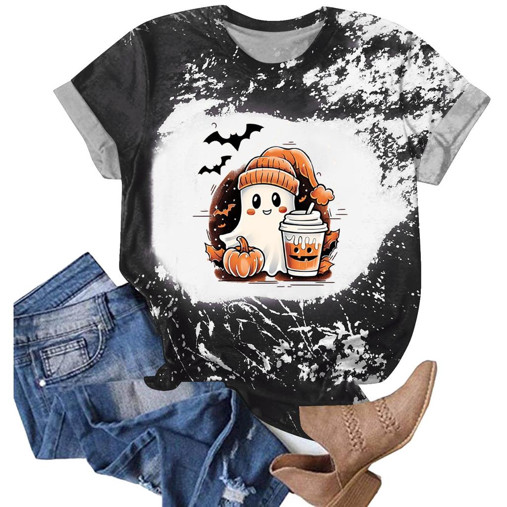 Halloween Shirts for Women Cute Shirt Fall Tshirt Gradient Graphic Tees Casual Short Sleeve Tops