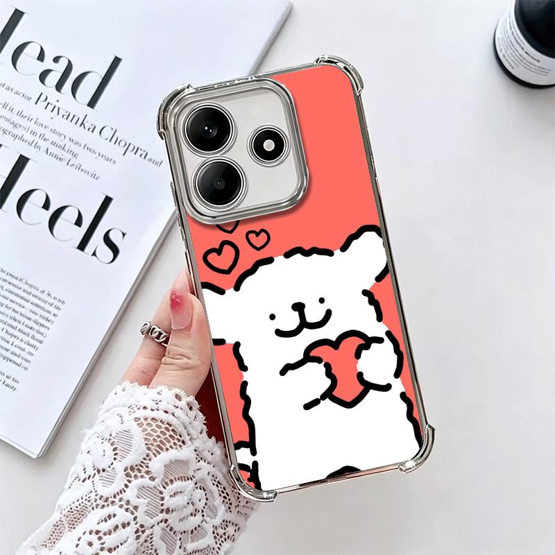 Kawaii Line Puppy Cute Soft Phone Case For Xiaomi Redmi Note 14 15 Pro Plus 13 12 11S 11T 5G 10 9S 9 Plating Anti-Fall Fundas