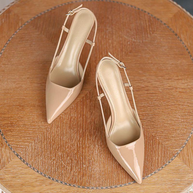 Women's shoes spring and summer 2025 new pointed fashion temperament high heels stiletto nude patent leather one-word sandals