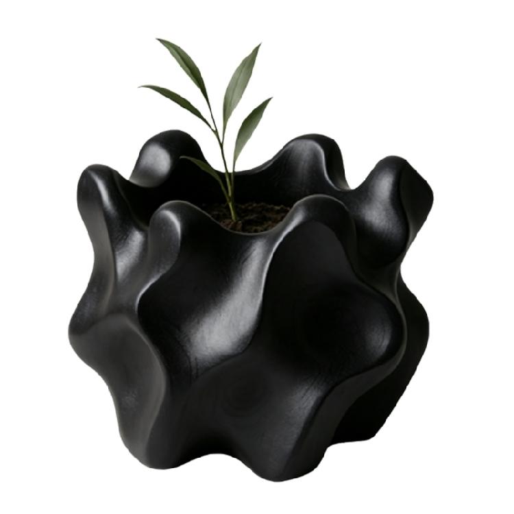 3D Printed Flower Pot Wavy Textured Planter With Nonslip Base For Indoor Greenery And Stylish Interior Decors