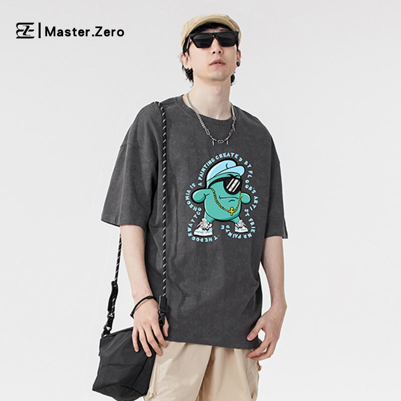 New Wax Printed Short Sleeved T-shirt Unisex Trendy Brand Versatile Pattern Loose Shoulder Top