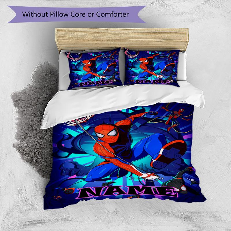 3pcs Custom Name Spider-Man Bedding Set Duvet Cover Closure Includes 1 Duvet Cover & 2 Pillowcases for All Seasons Bedroom Decor