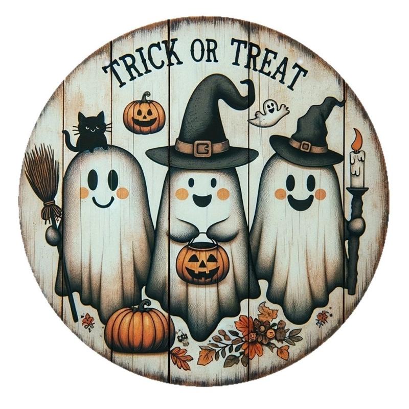  Halloween Decorations Welcome Sign Wooden Wreath Front Door Hanger Wooden Wreath