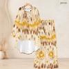Women Plus Size Two Piece Set Round Neck Long Sleeve Printed High Low Top Wide Leg Pants