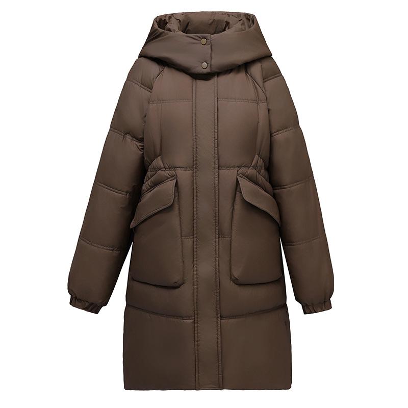 Medium and long hooded down cotton-padded clothes for women's winter new casual fashion warm small cotton-padded coat