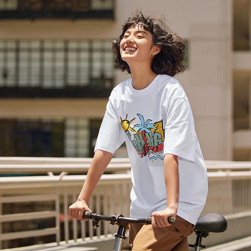 Li Ning Sports Fashion Series Cartoon Illustration Logo Print Round Neck Short Sleeve T-Shirt Unisex T-Shirt White AHST921-1