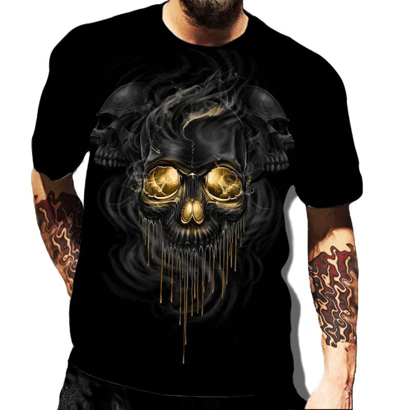 European and American Popular New Horror Skull Digital Printed T-shirt with Retro Street Style Men's T-shirt Pattern