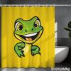 Smiling Frog Shower Curtain – Cute Green Cartoon Reptile On Yellow, Waterproof Polyester, Kids & Family Bathroom Decor