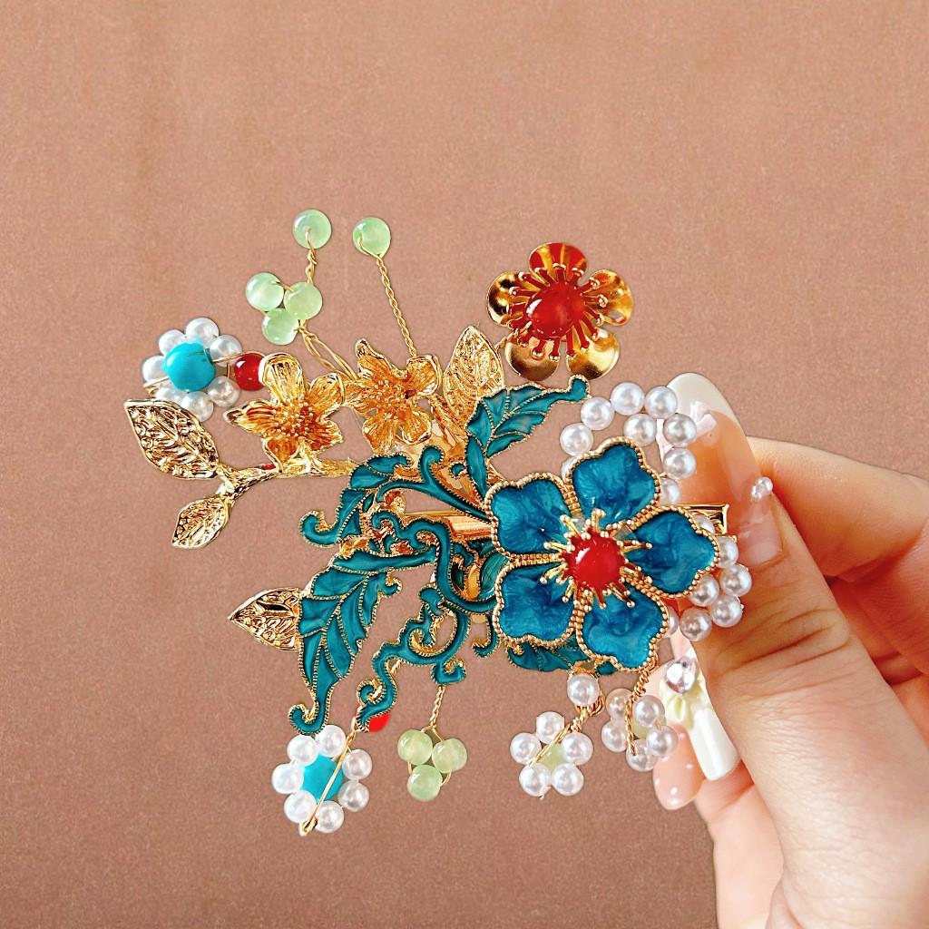 Elegant Blue Cloud Pearl Hairpin with Tassel