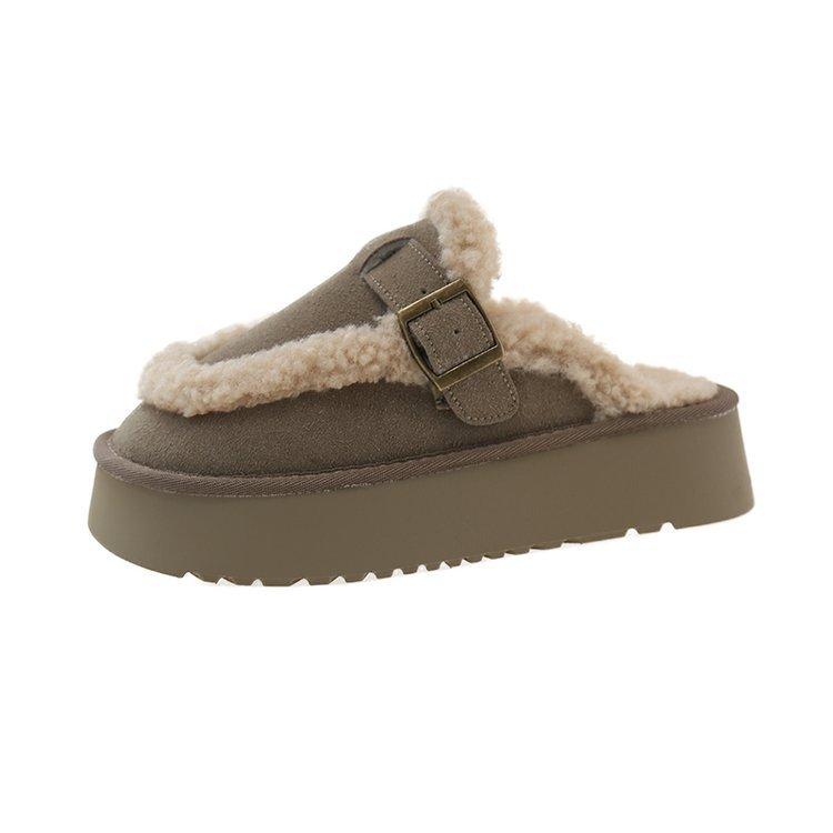 

полусапожки с толстой подошвой и меховой отделкой, женская уличная обувь, осень-зима 2025, новые бархатные утолщенные зимние сапоги, хлопковые тапочки 42