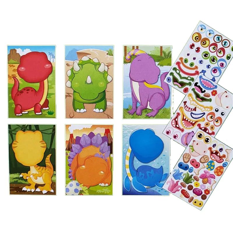Children Kids Make Your Own Face Stickers Toys Cute Cartoon Dinosaur Puzzle Diy Sticker Games For Early Education Gift Toy