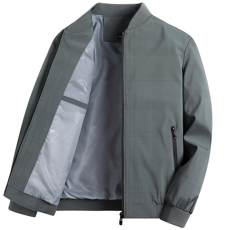 New Stand-up Collar Checkered Striped Long-sleeved Jacket Middle-aged Men's Spring and Autumn Versatile Simple Fashion Cardigan Top