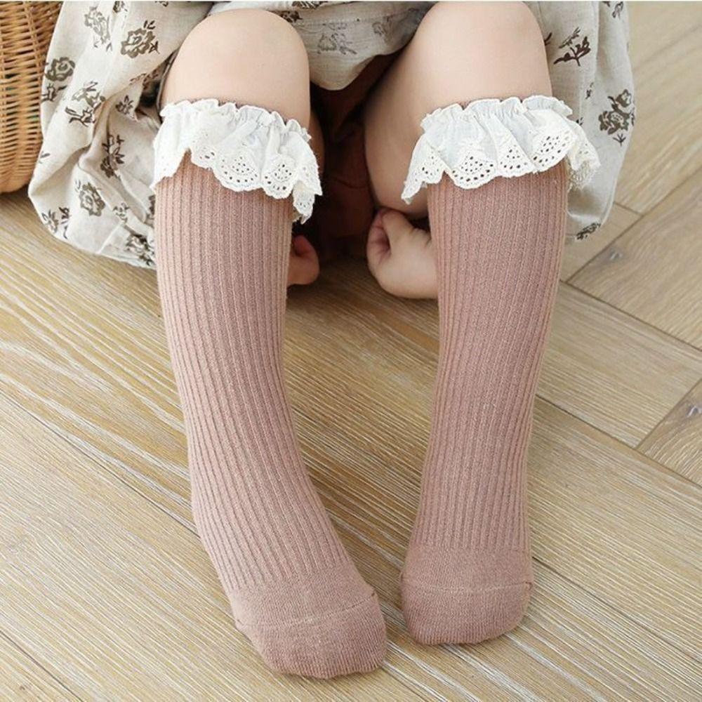 5Pairs Lace Trim Baby Calf Socks Baby Long Tube Cartoon Above Knee Socks  Kids