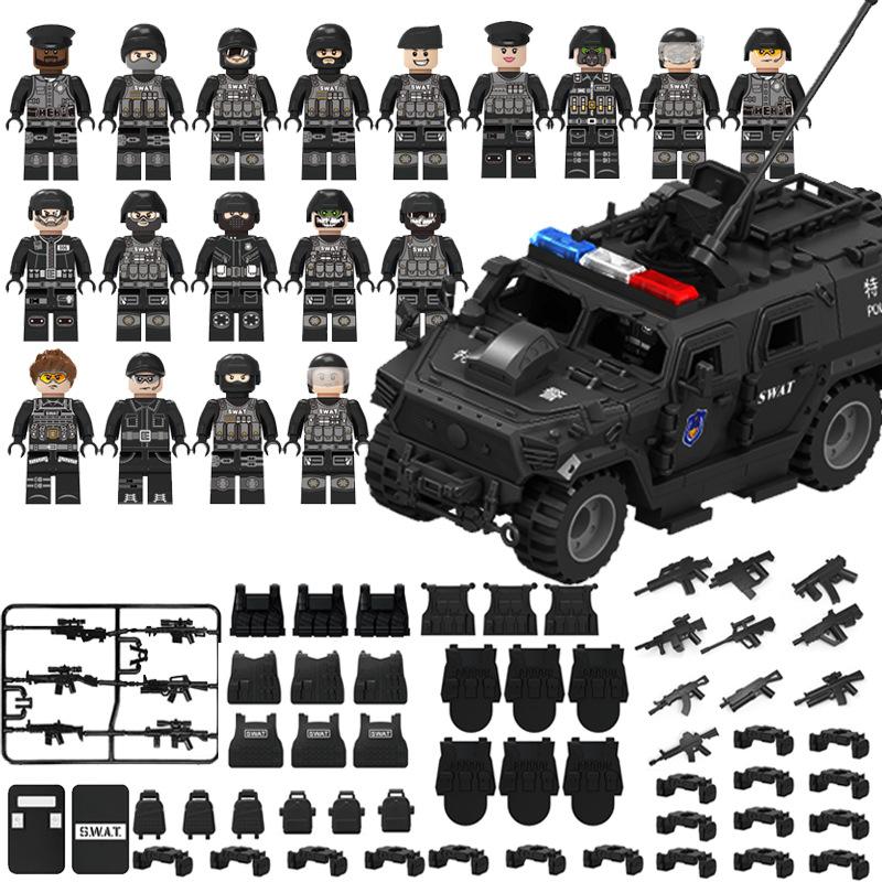 Military Building Block Set Black Police Car Police Doll Small Particle Assembly Toy Opp Bag