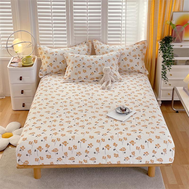 Blue White Floral Pattern Fitted Sheet Set Abstract Flowers Cotton Bedding Set Skin-friendly Non-slip Bedspread with Pillowcases