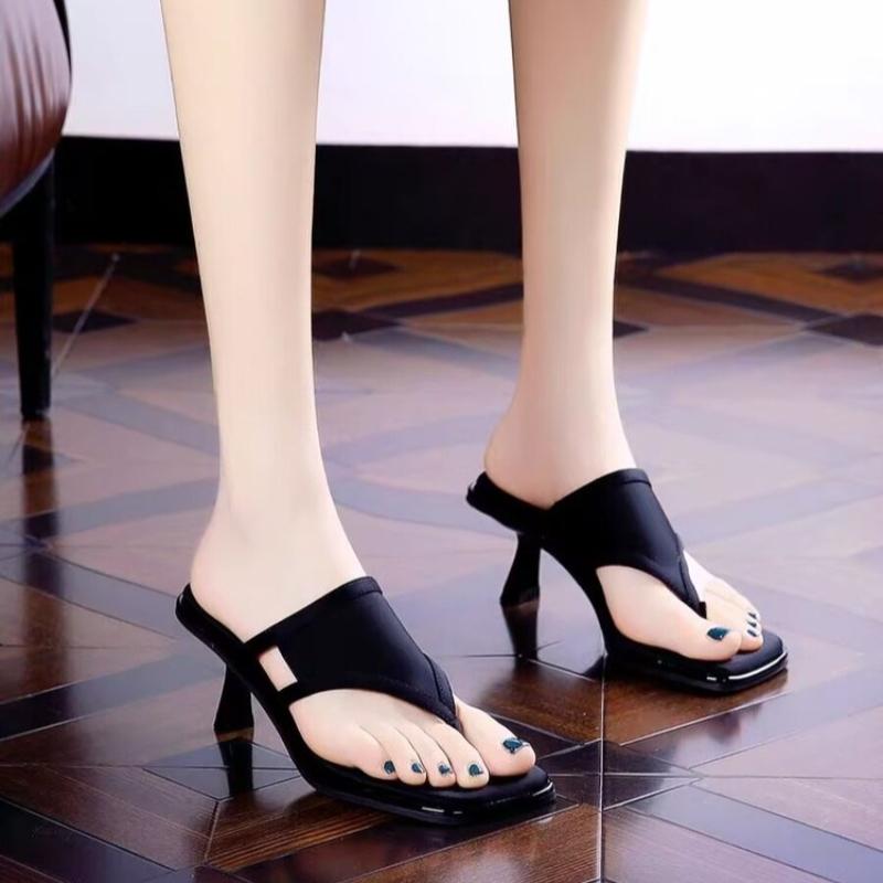 

Женские туфли на высоком каблуке, шлепанцы с квадратным носком, сандалии с перемычкой для пальца, сексуальная обувь для вечеринок, трендовые женские шлепанцы, 2025, новая летняя брендовая обувь, туфли-лодочки Mujer 35 чёрный