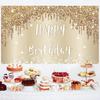 Gold White Happy Birthday Banner Decorations for Women Girls, Gold Glitter Happy Birthday Backdrop Party Supplies, 16th 18th 21st 30th 40th 50th 60th