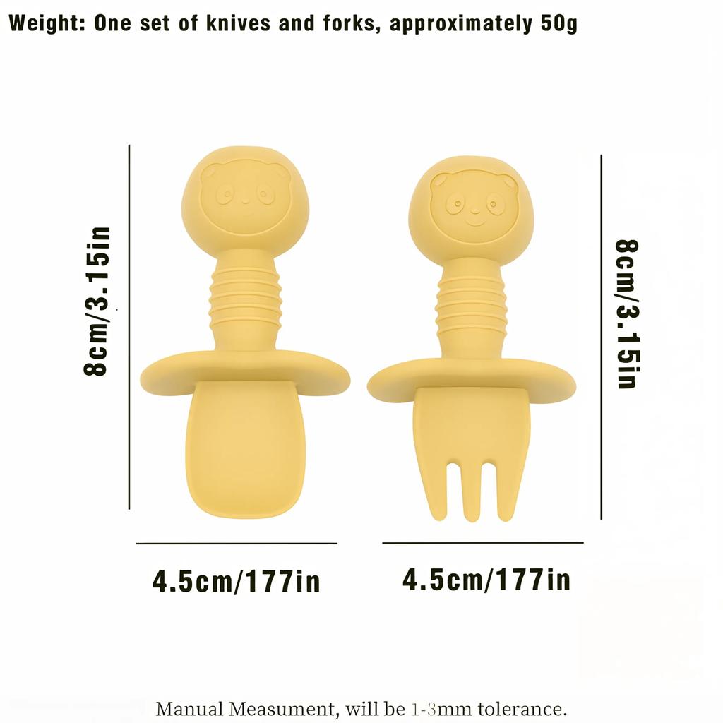 2pcs Food Grade Children Handle Spoon Fork Cutlery Baby Coaching Complementary BabyFeeding