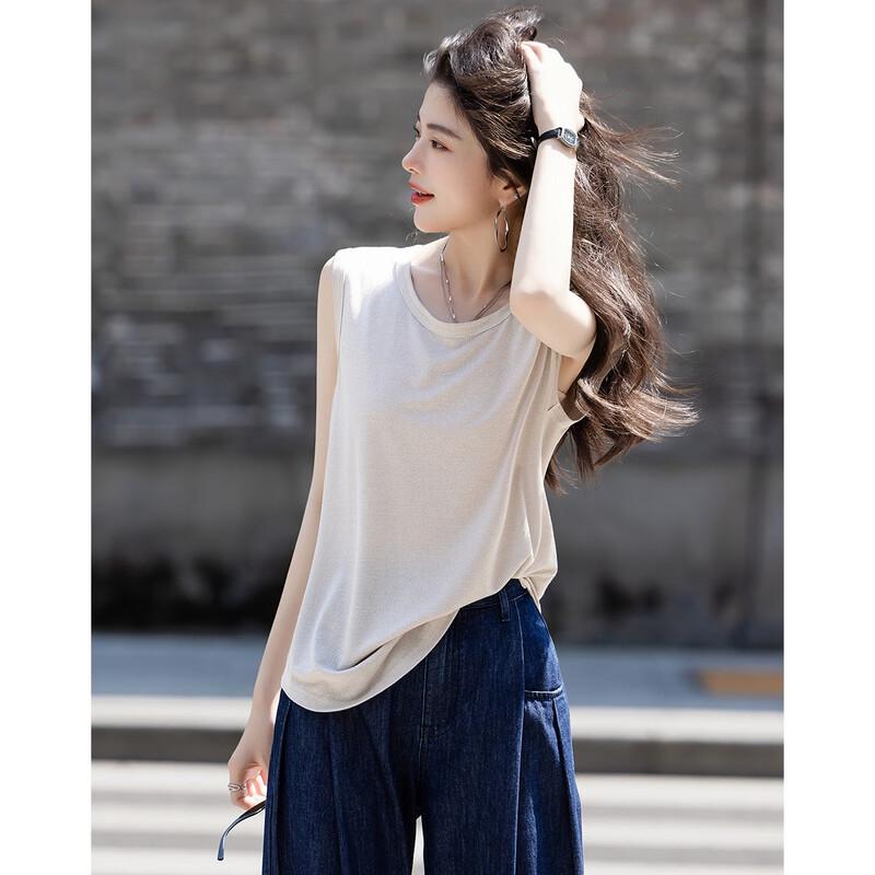 

Women s Summer Shiny Knit Sleeveless T-shirt S