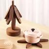 4PCS Wooden Trivets for Hot Dishes Folding Tree Shape Black Walnut Table Mat Holders Heat Insulated Pad Set Coasters for Pots