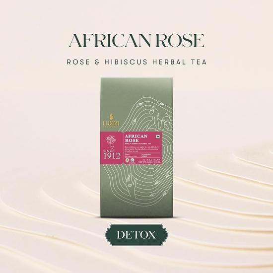 Luxmi Estates African Rose Herbal Tea 25 Tea Bags (50gm) Pack |USDA Certified Organic Tea|Hibiscus,Roses|Decaffeinated