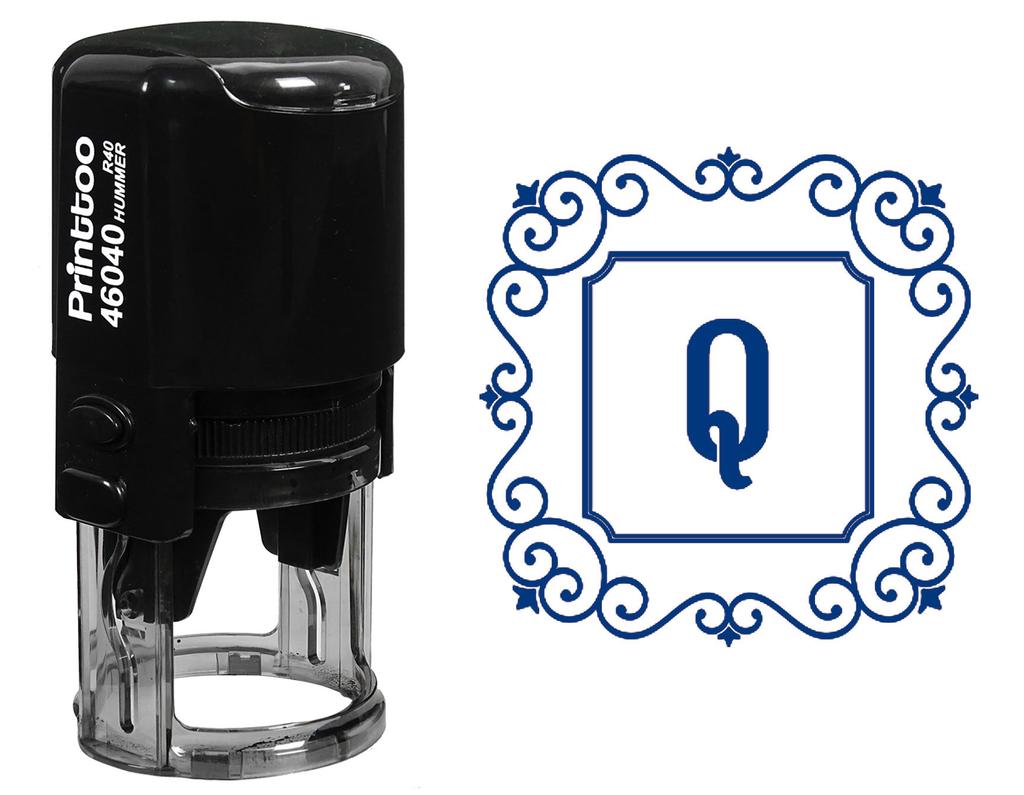 Printtoo Alphabet Q Monogram Initial Square Swirl Border Self Inking Rubber Stamp R-40 Office