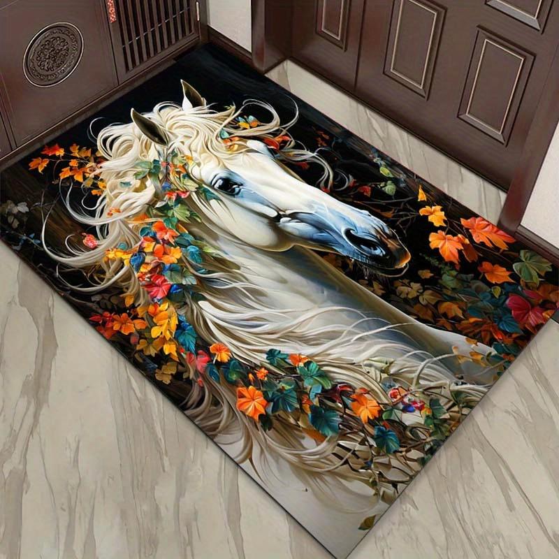 Elegant Horse Floral Rug for Living Room Decor - Unique Artistic Design, Soft Texture, Non-Slip Backing | Home Decor Trends