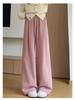 Women's High-Waisted Gray Corduroy Wide-Leg Pants - Autumn/Winter Plus Velvet Thickened Long-Leg Sports Sweatpants
