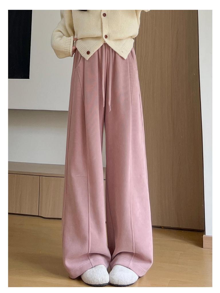 Women's High-Waisted Gray Corduroy Wide-Leg Pants - Autumn/Winter Plus Velvet Thickened Long-Leg Sports Sweatpants