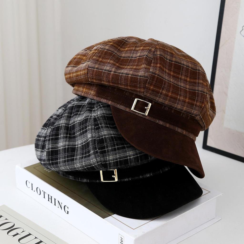 Damen Schiebermütze im koreanischen Stil mit Karomuster - Trendig und vielseitig für Herbst/Winter