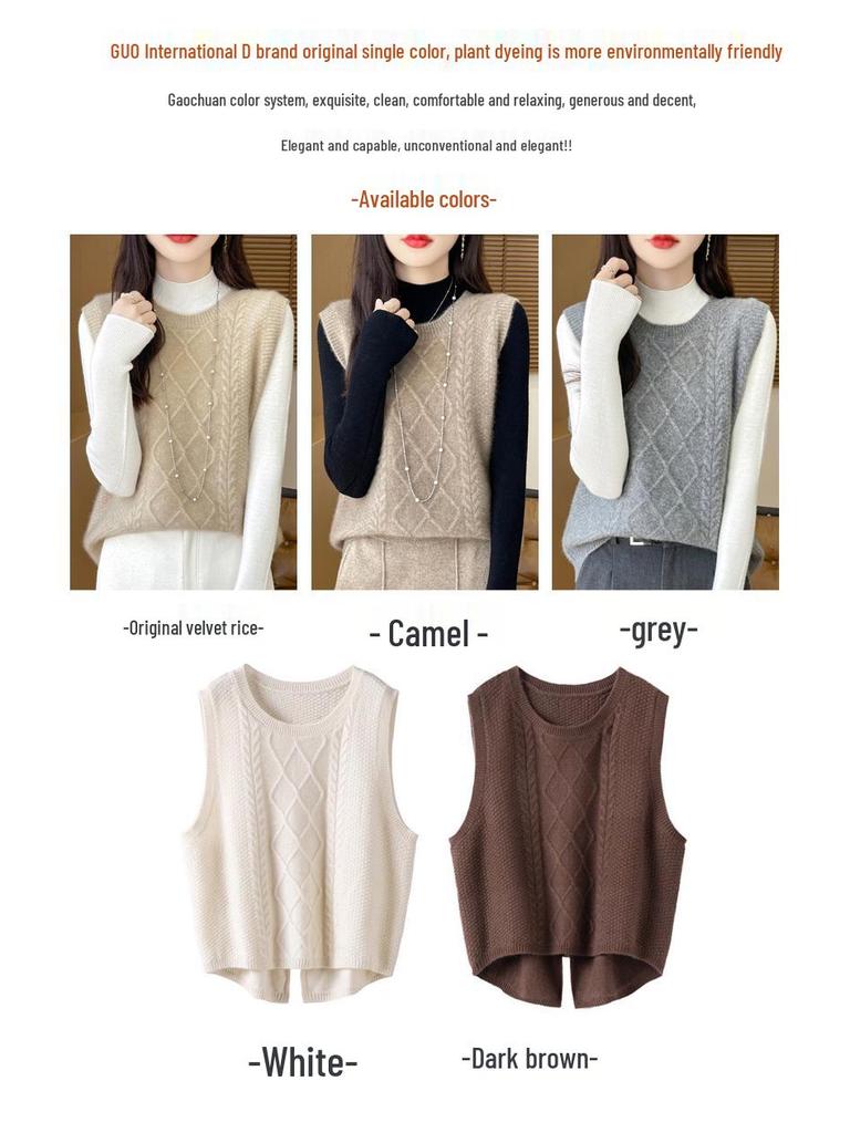 Women's Autumn Winter 100% Wool Knit Vest Sweater - Chic Sleeveless Layering Gilet