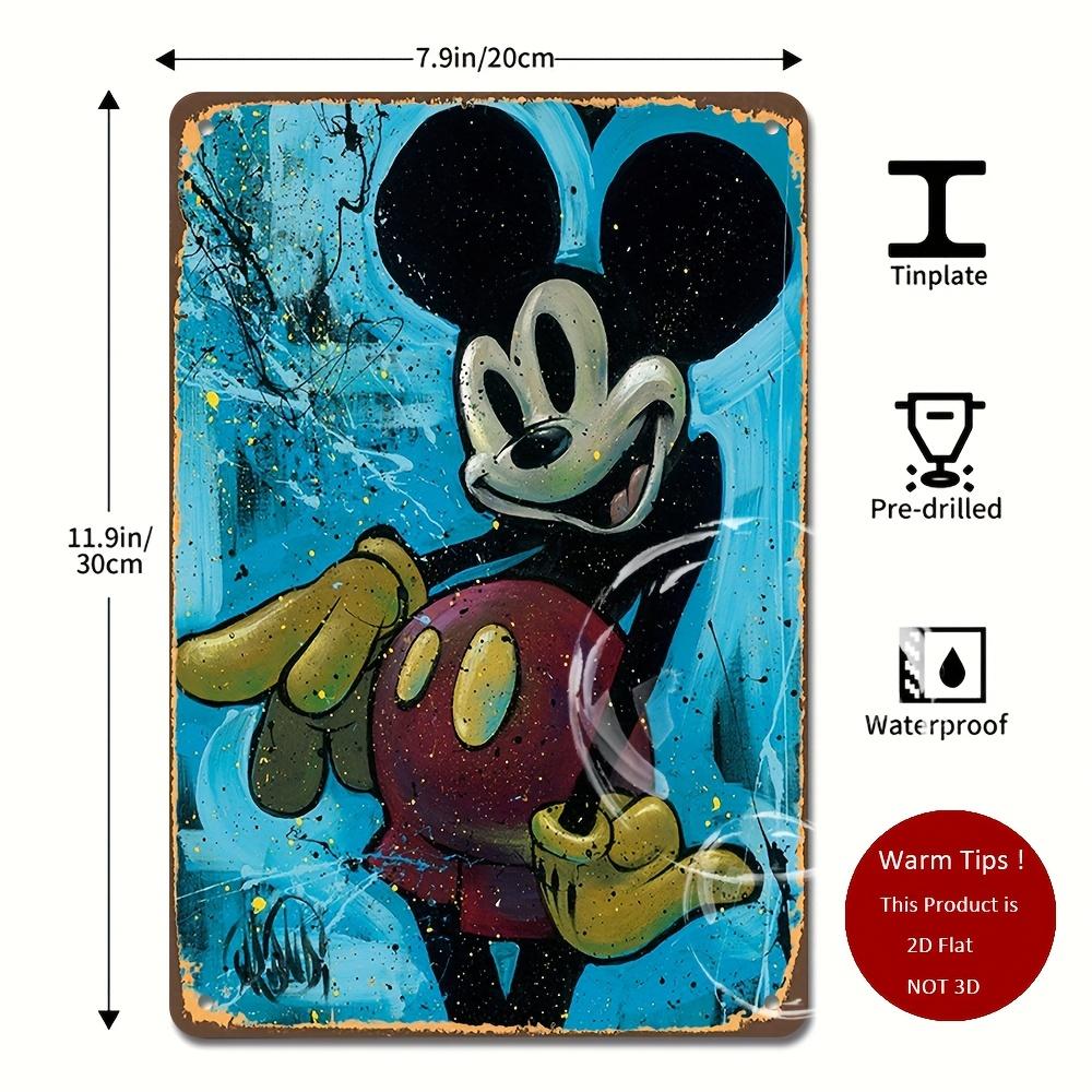 [2D Flat] Mickey Mouse 2D Flat Tin Sign - 20.32x30.48 cm, Iron Desk Decor with Playful Pose & Vibrant Blue Background, Perfect f