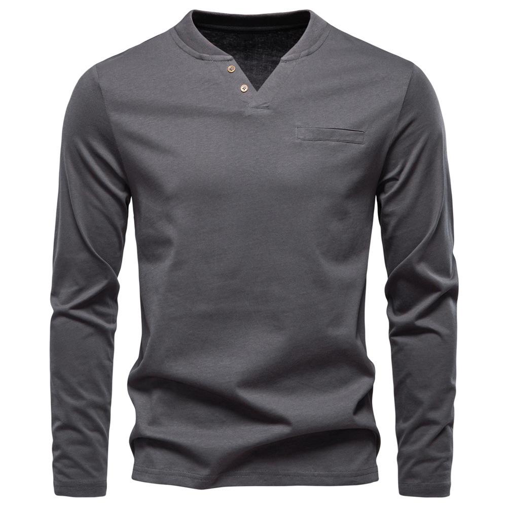 2025 Autumn New Men's Casual European Size V-neck Long Sleeved T-shirt Slim Fit Base Shirt Pure Cotton T-shirt Top for Men