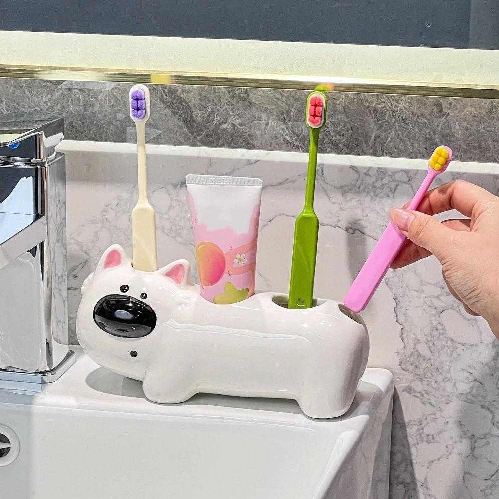 Ceramic Dog Shaped Toothbrush Holder 4 Slots Toothbrush Storage Rack  Washbasin Organizer