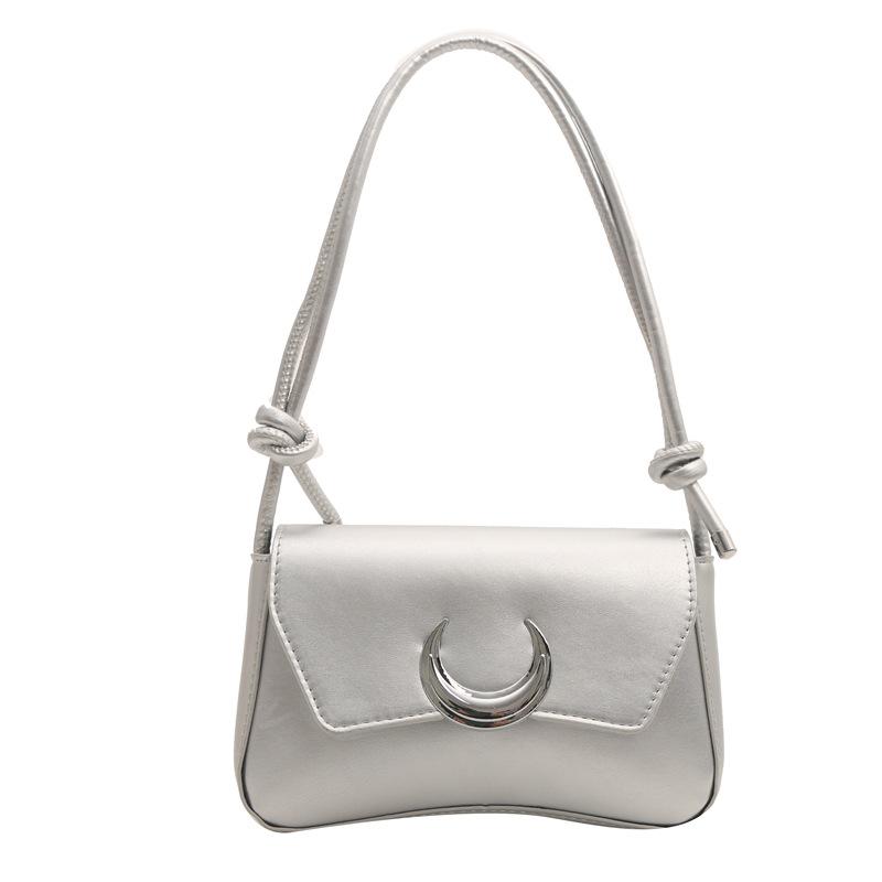 

Нова металева сумка-півмісяць на плече Жіноча 2024 Нова сумка під пахву Текстурована сумка-месенджер для щоденного використання срібний
