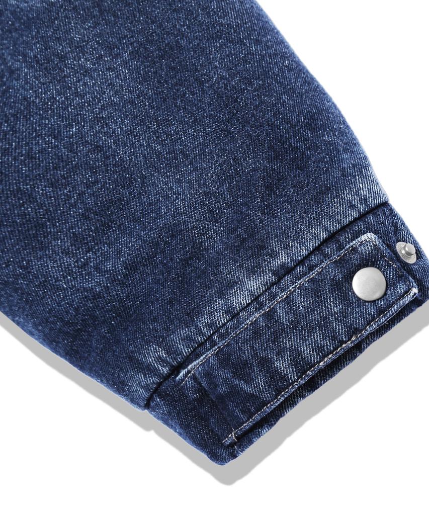 Trillion Denim Washed Biker Padded Jacket_Middle Blue