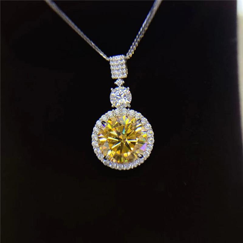 Yellow Moissanite Pendant Necklace, Colorful Moissanite Diamond Clavicle Necklace, 10 Carat.