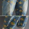 Women Denim Overalls, Sunflower Print Jumpsuits, Loose Wide Leg Pants, Oversized Baggy Ladies Pantst, Retro Trousers