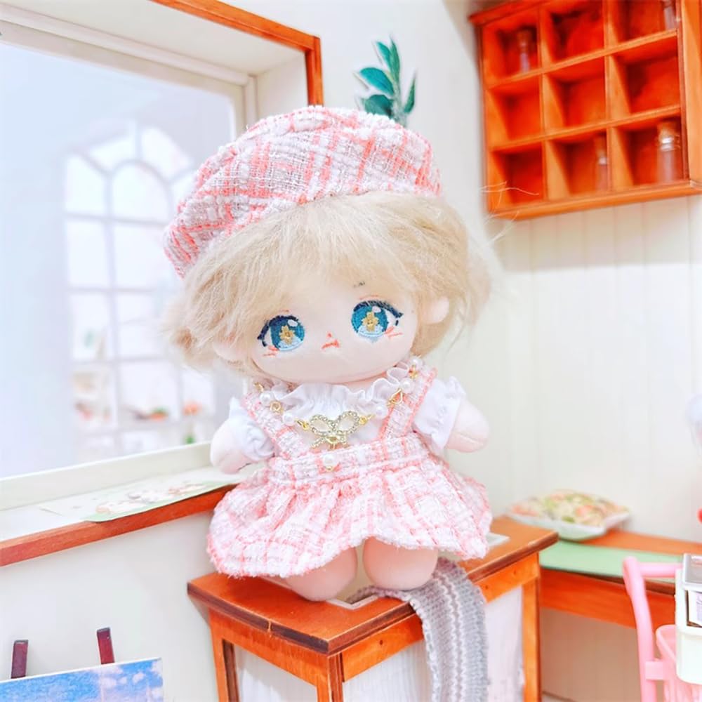 Niannyyhouse 10cm~15cm Plüschpuppenkleidung, Hut, Weißes Hemd, Rock, Accessoires, Baumwollpuppe, Verkleidung (Rosa)