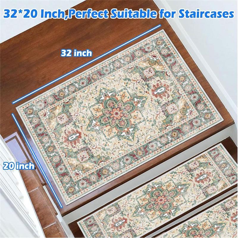 Good-Edging Stair Treads Non-Slip Carpet Mat, 32In X 20In Indoor Stair Runners For Wooden Steps, Rubber Backing Stair Rugs